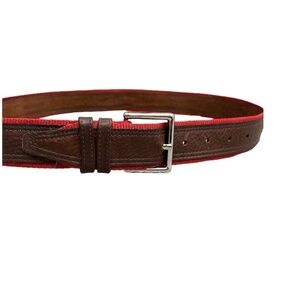 Fullum & Holt brown leather red webbing belt 34